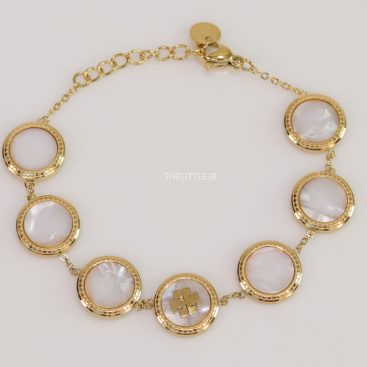 Gold plated chain bracelet with T motif on MOP