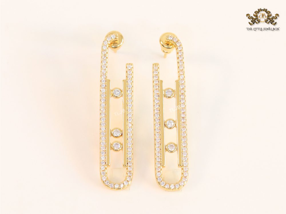 Alphabet MSSK Gold sleek Cz earrings with 3 stones