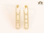 Alphabet MSSK Gold sleek Cz earrings with 3 stones