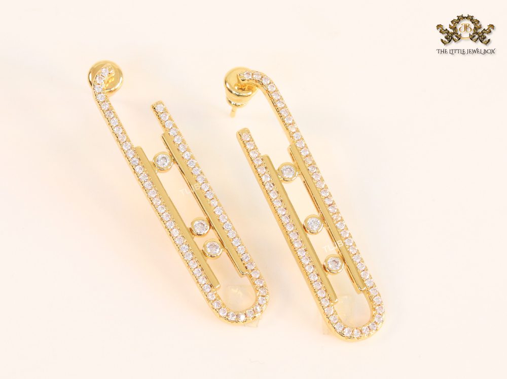 Alphabet MSSK Gold sleek Cz earrings with 3 stones