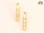 Alphabet MSSK Gold sleek Cz earrings with 3 stones