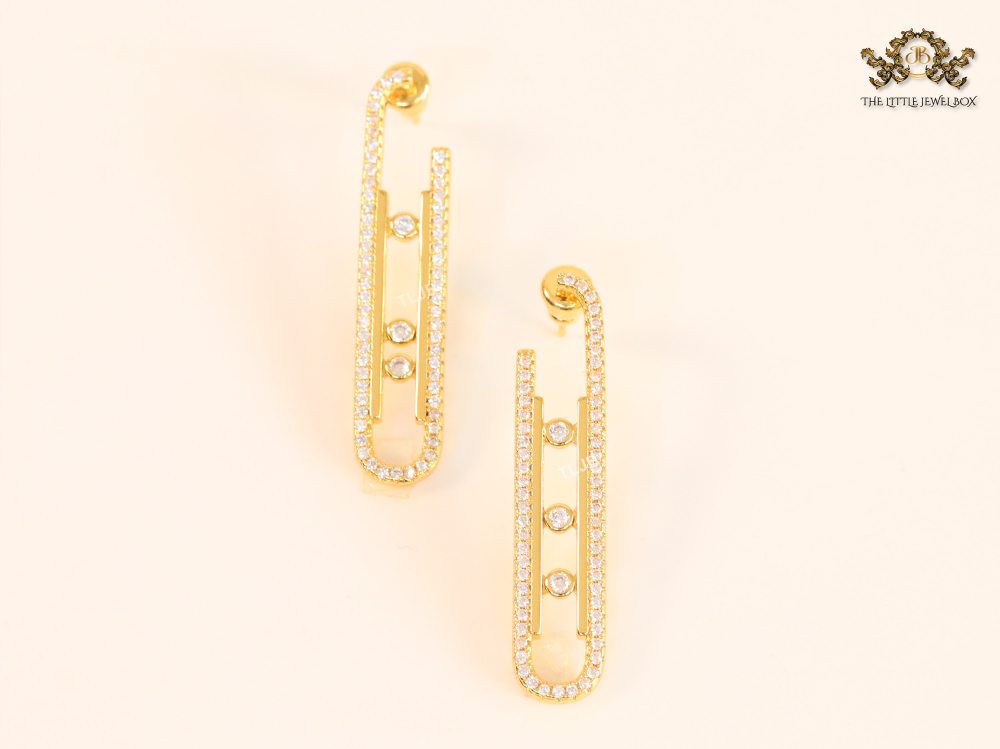 Alphabet MSSK Gold sleek Cz earrings with 3 stones