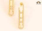 Alphabet MSSK Gold sleek Cz earrings with 3 stones