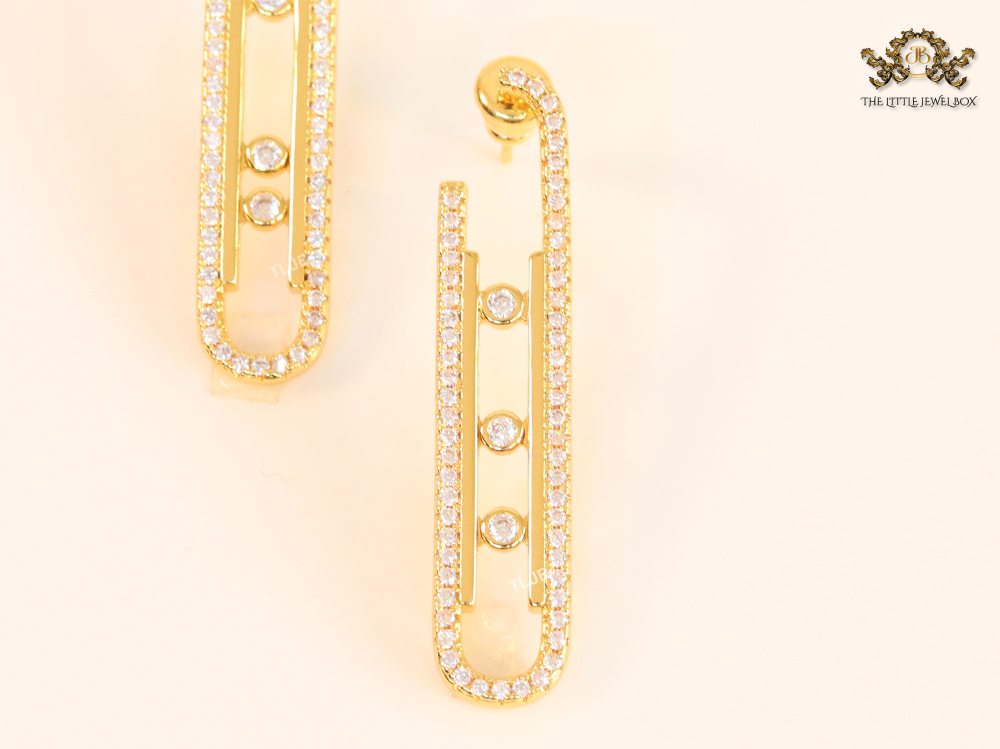 Alphabet MSSK Gold sleek Cz earrings with 3 stones