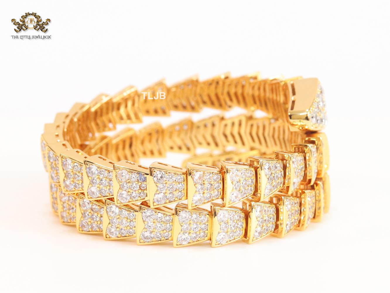 Serpenti 3 layer bracelet with gold and cz