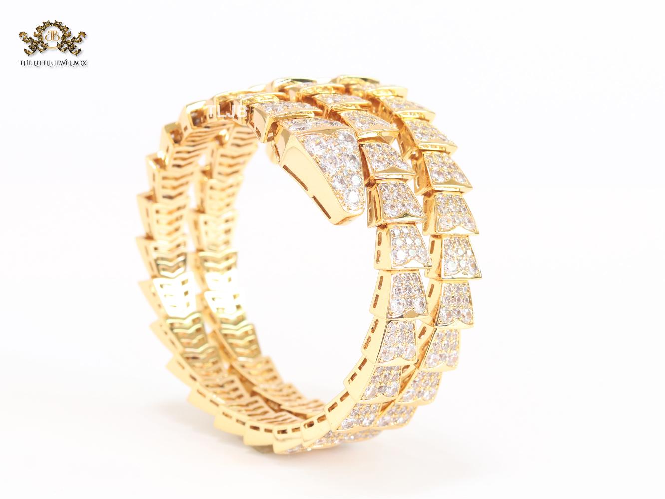 Serpenti 3 layer bracelet with gold and cz