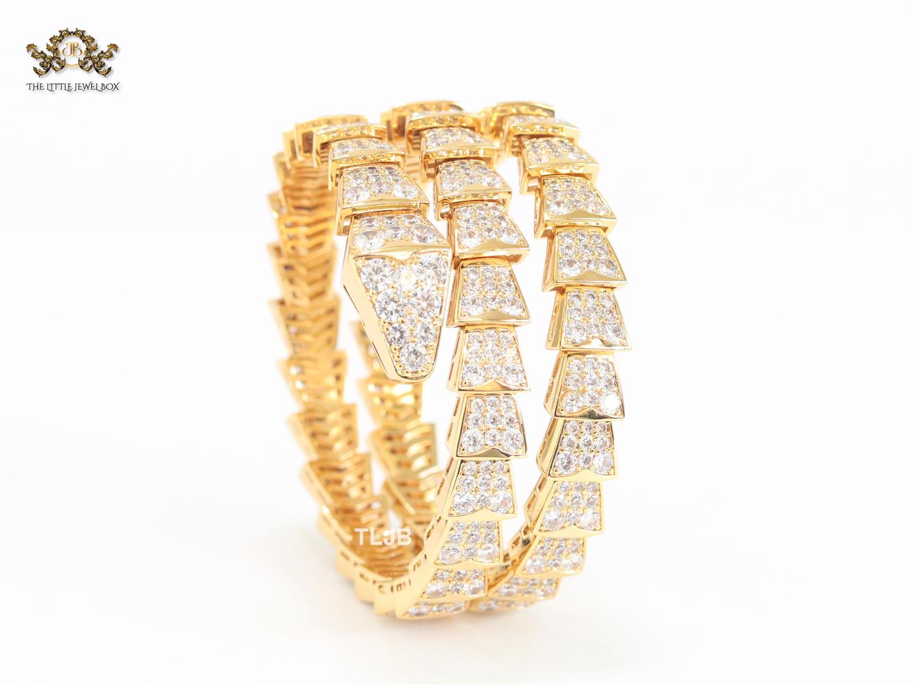 Serpenti 3 layer bracelet with gold and cz