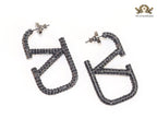 Alphabet V black rhinestone hoops