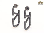 Alphabet V black rhinestone hoops