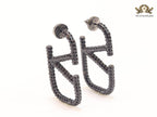 Alphabet V black rhinestone hoops