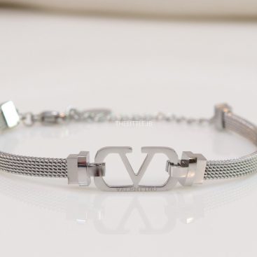 Platinum plated watch strap bracelet with V motif