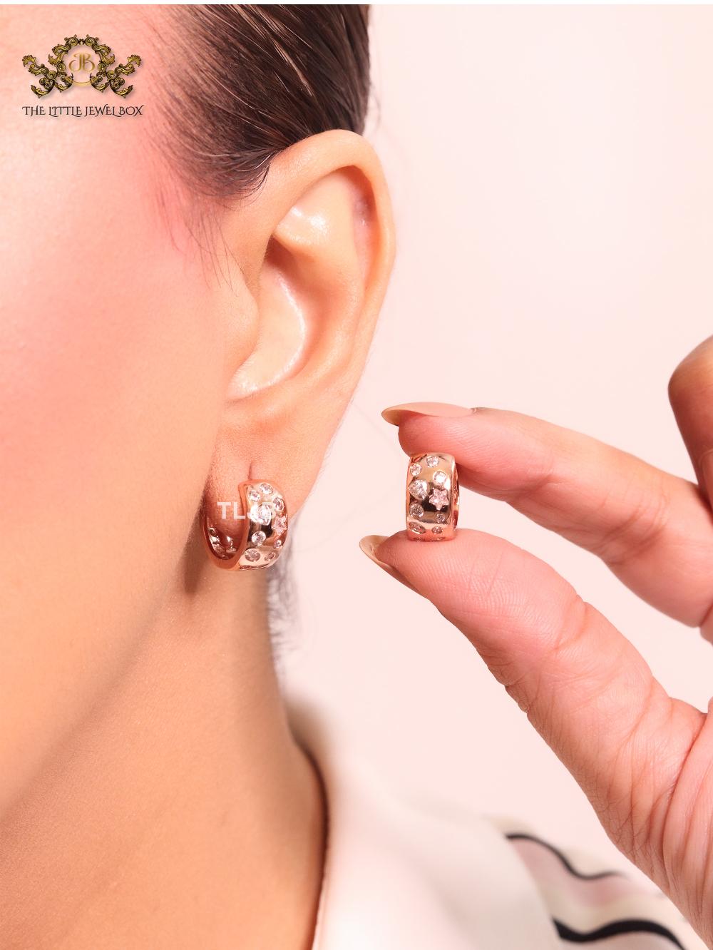 Small hoops with studded cz - Rose gold