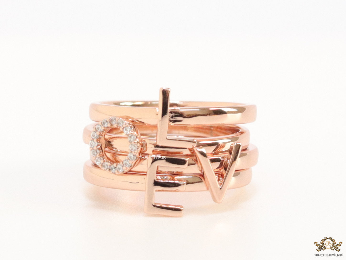 Gold plated layered alphabet ring with tiny embedded cz stones