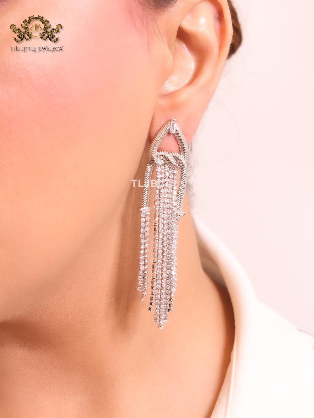 Platinum cz tassels with heart