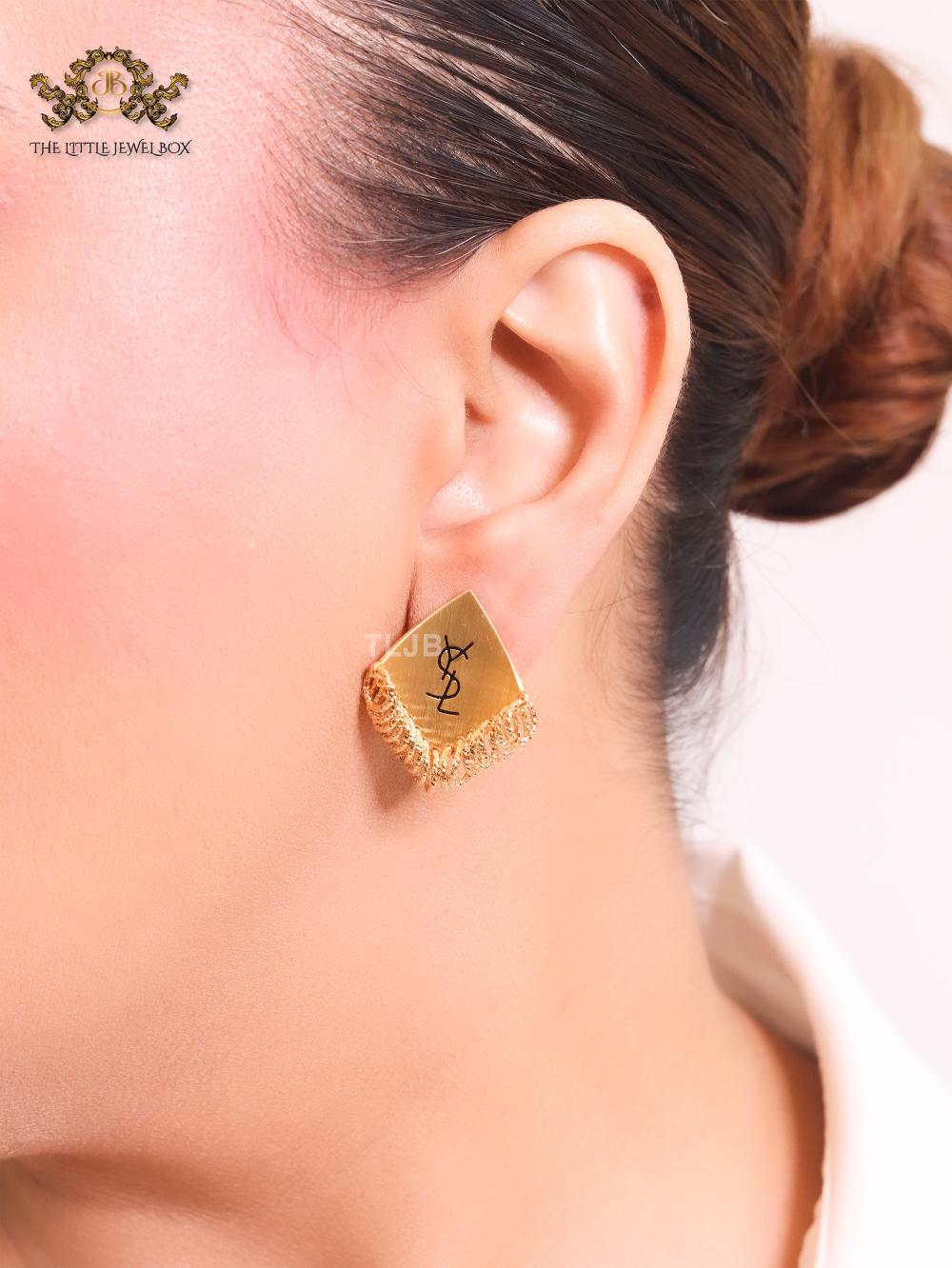 Alphabet Y gold studs with small tassels