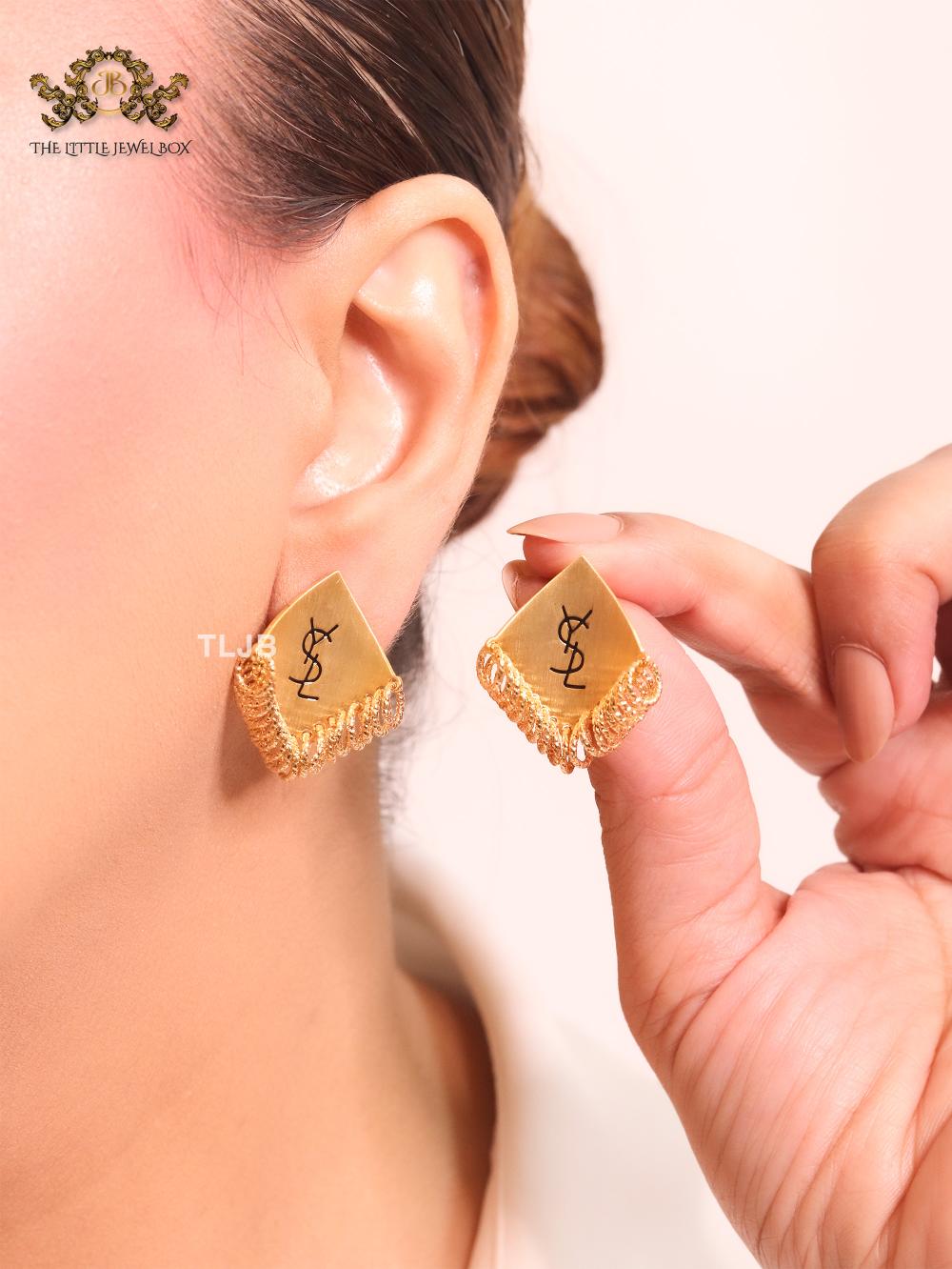 Alphabet Y gold studs with small tassels