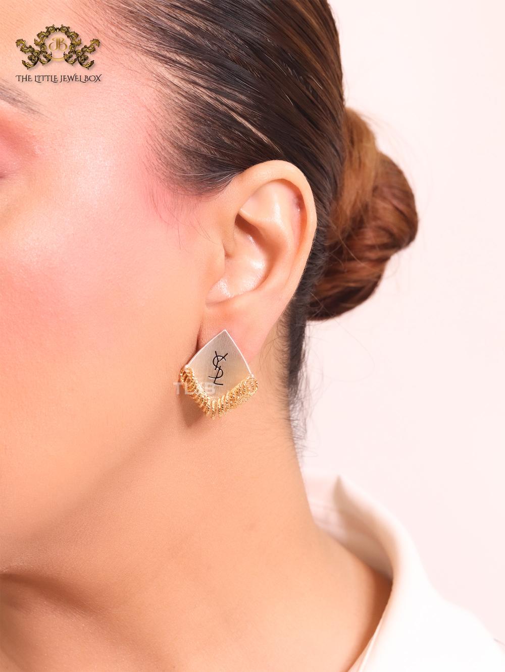 Alphabet Y dual stone studs with tassels