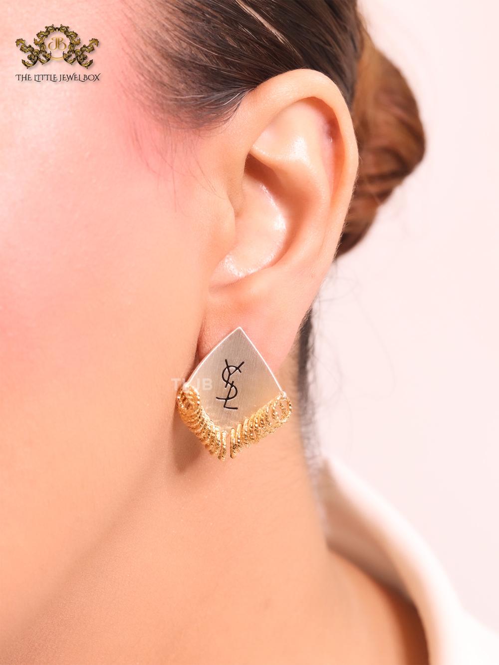 Alphabet Y dual stone studs with tassels