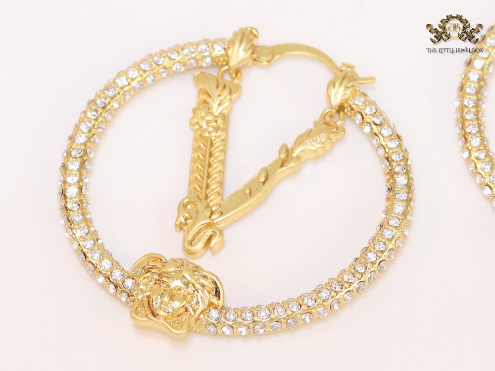 CZ and gold medusa hoops 45 mm