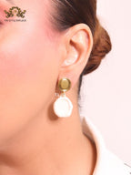 White enamel and gold earrings