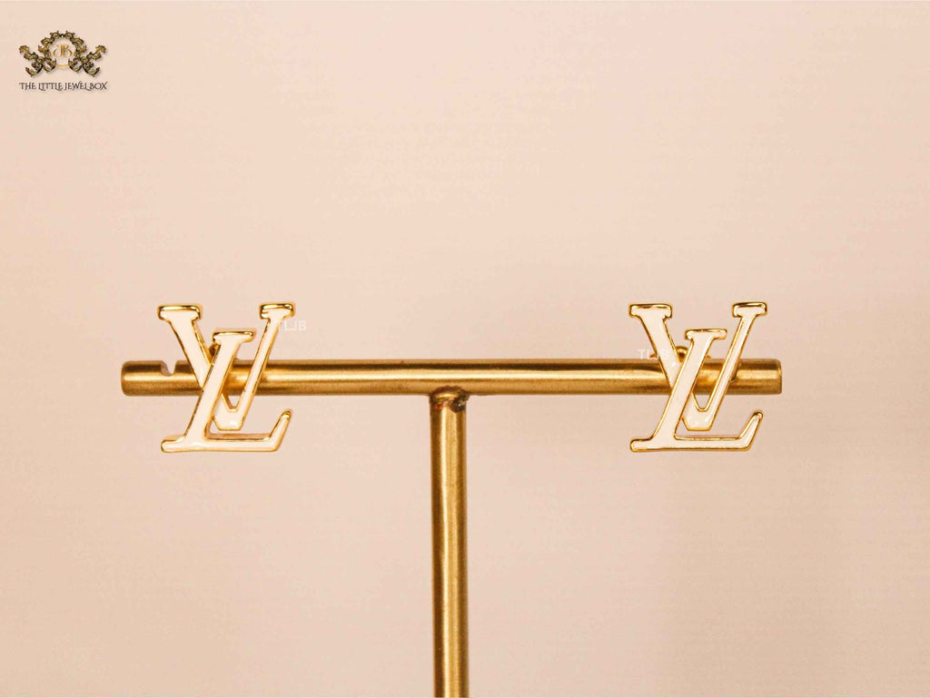 Alphabet L&V Gold white Stud Earrings
