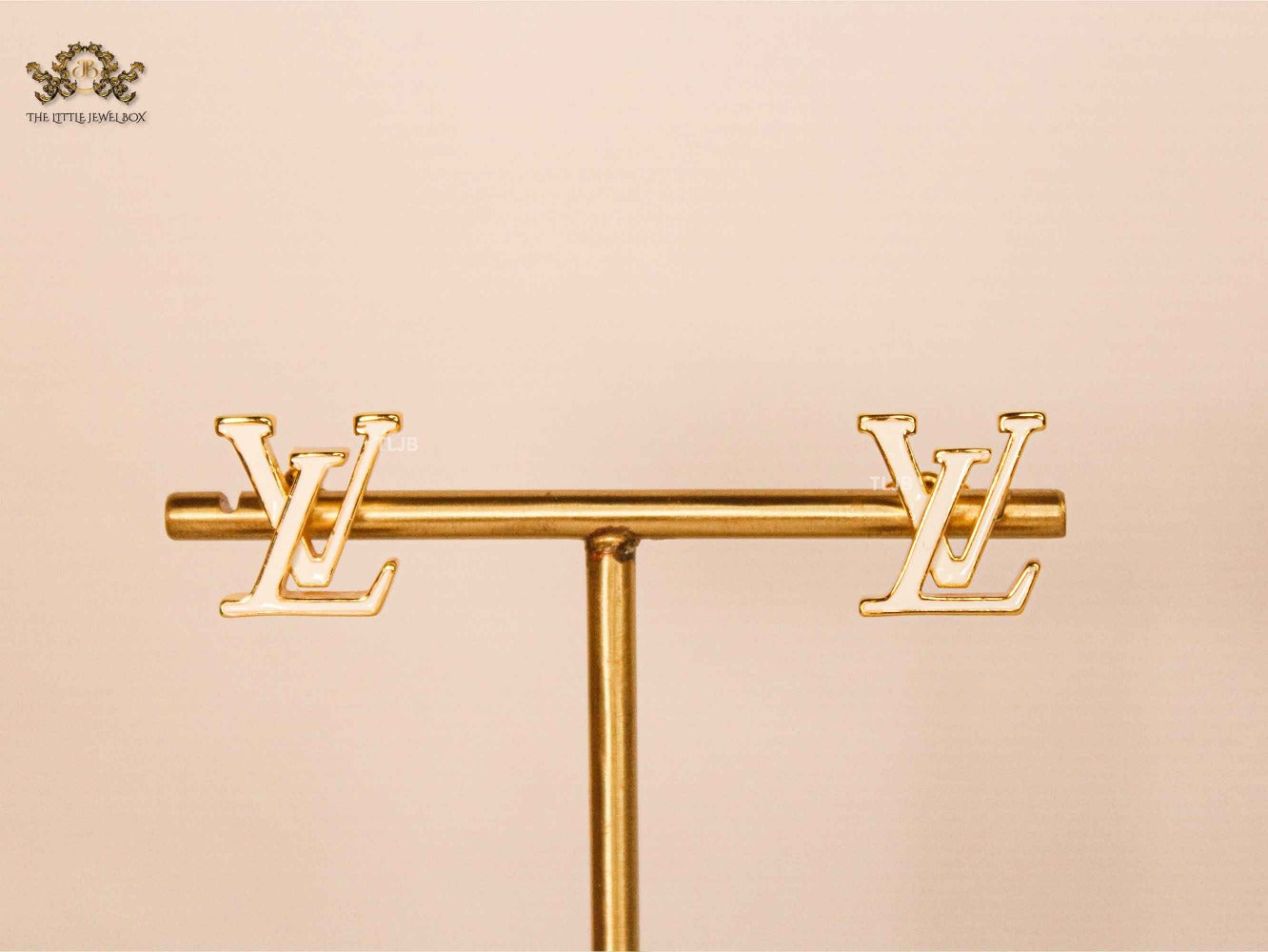 Alphabet L&V Gold white Stud Earrings