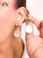 White enamel and gold earrings