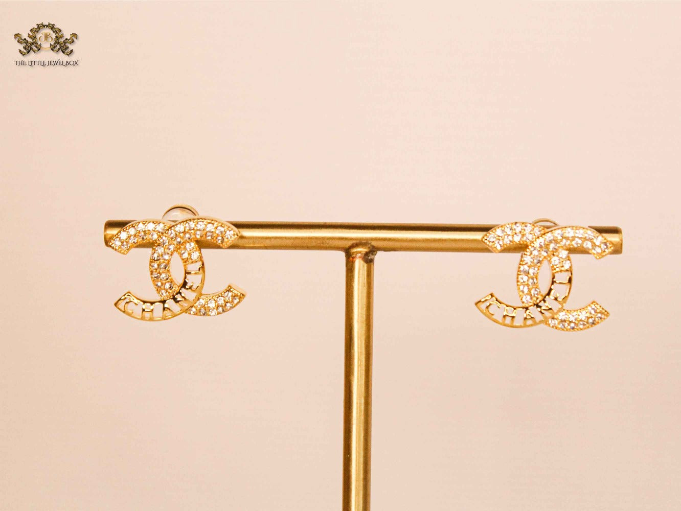 Double C Gold Crystal Stud Earrings