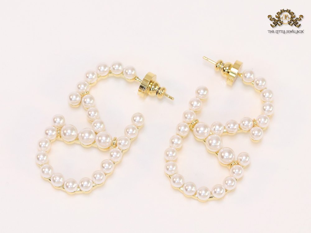 Alphabet V pearl embellished hoops