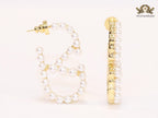 Alphabet V pearl embellished hoops
