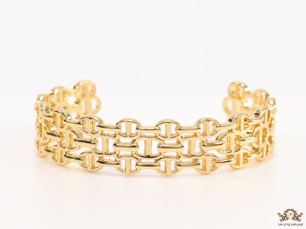 Gold plated bracelet band with link chain pattern