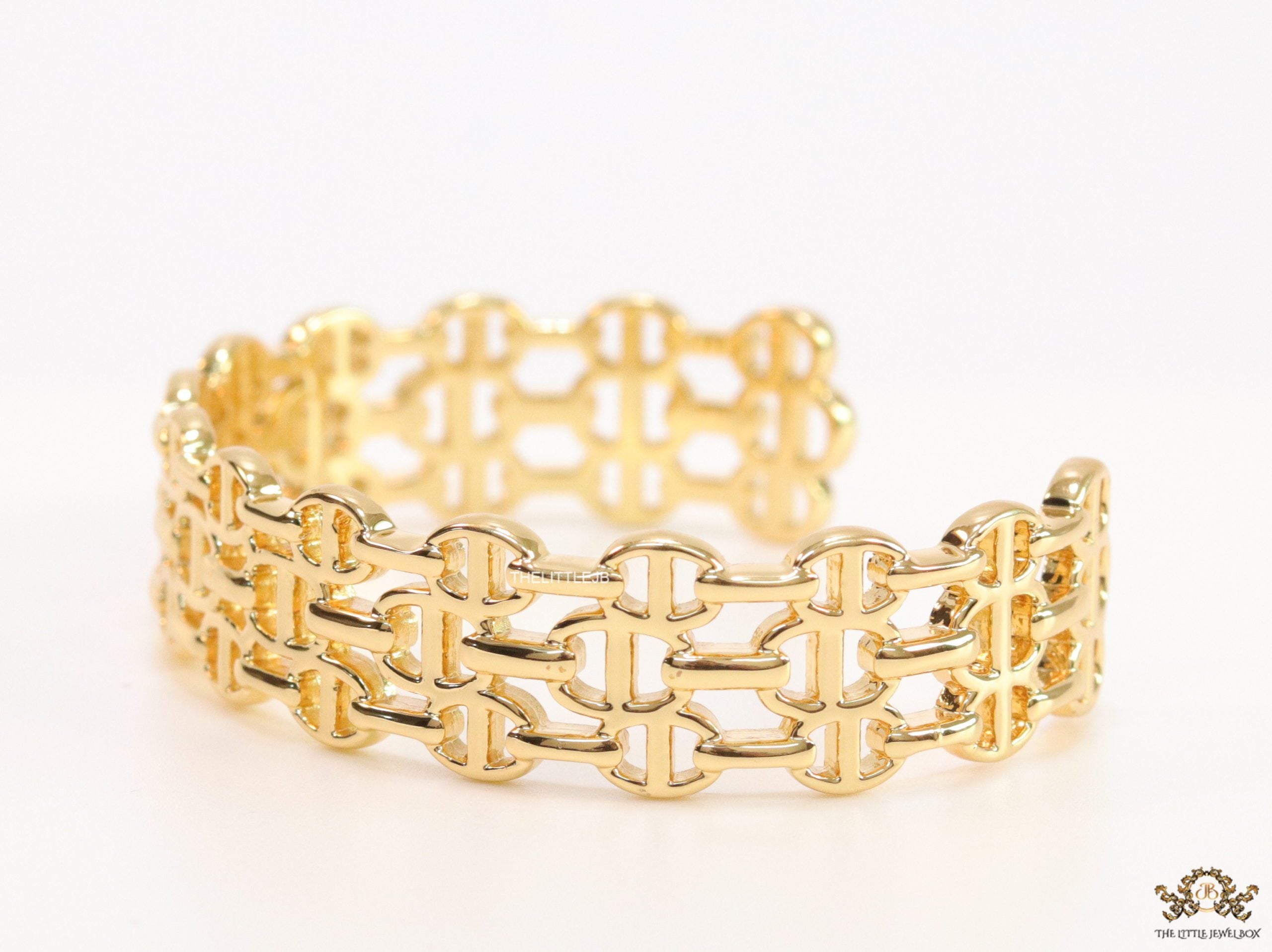 Gold plated bracelet band with link chain pattern