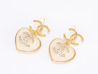 Double C on dangling cream heart gold earrings with CZ