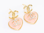 Double C on dangling pink heart gold earrings with CZ