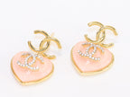 Double C on dangling pink heart gold earrings with CZ