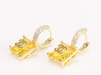 Double C on dangling yellow square gold earrings with CZ