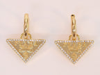 Gold Dangling Triangle earrings on small hoops with CZ