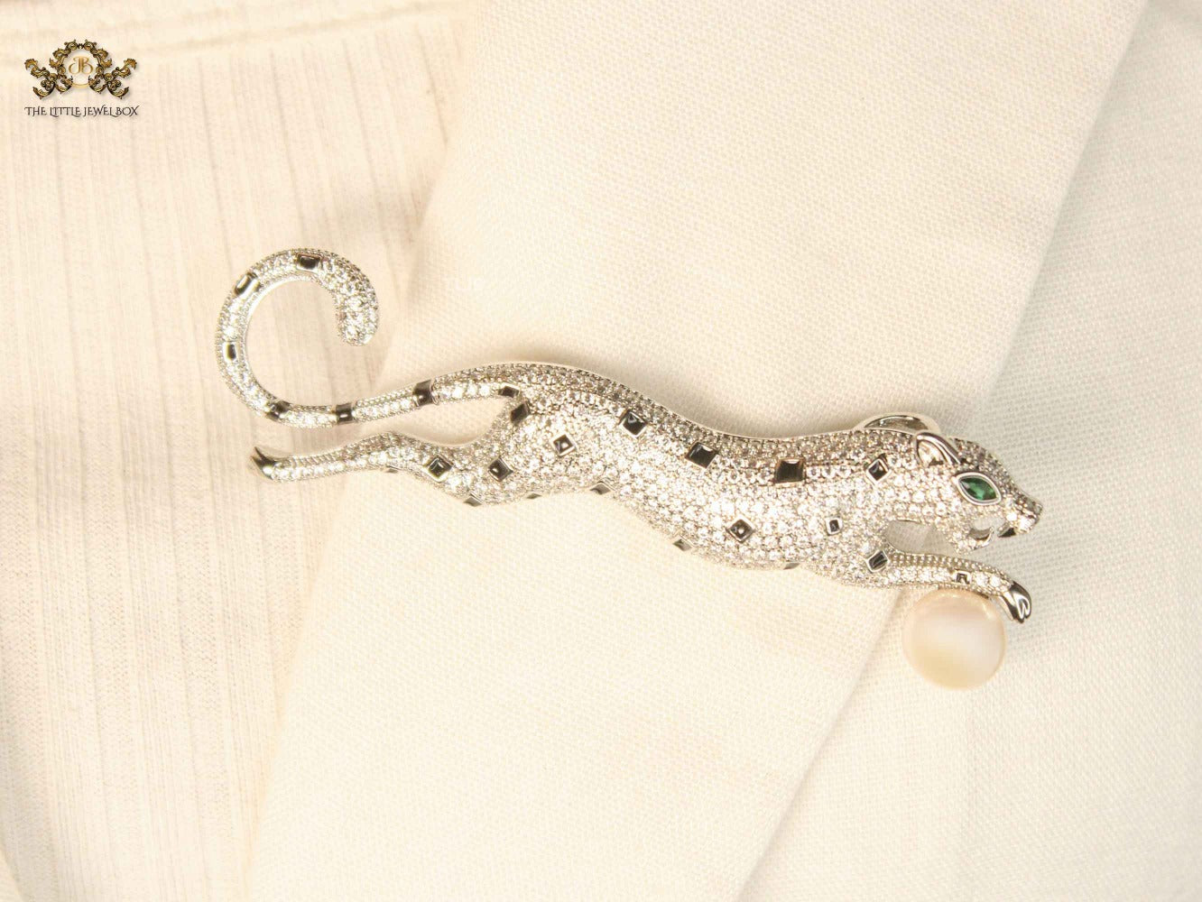 Platinum pearl Panther brooch
