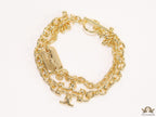 Gold plated two layered link chain bracelet with T motif
