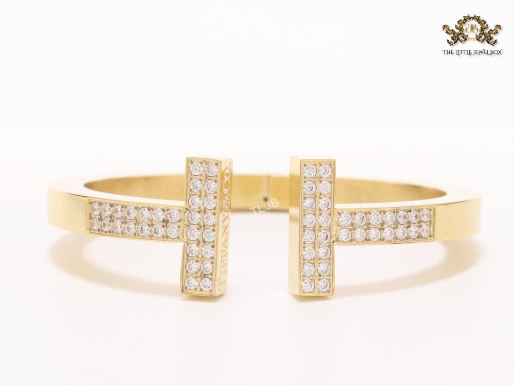 Alphabet T cz and gold bracelet
