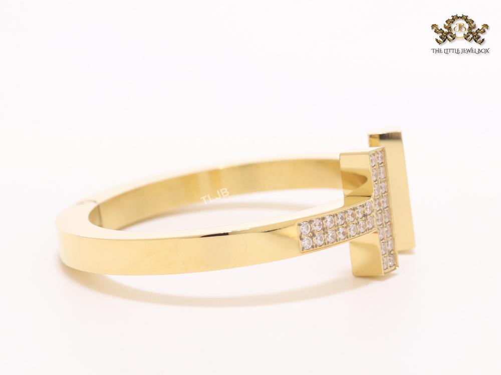 Alphabet T cz and gold bracelet