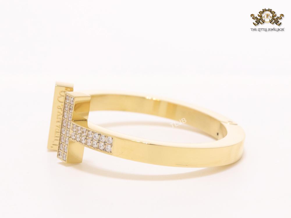 Alphabet T cz and gold bracelet