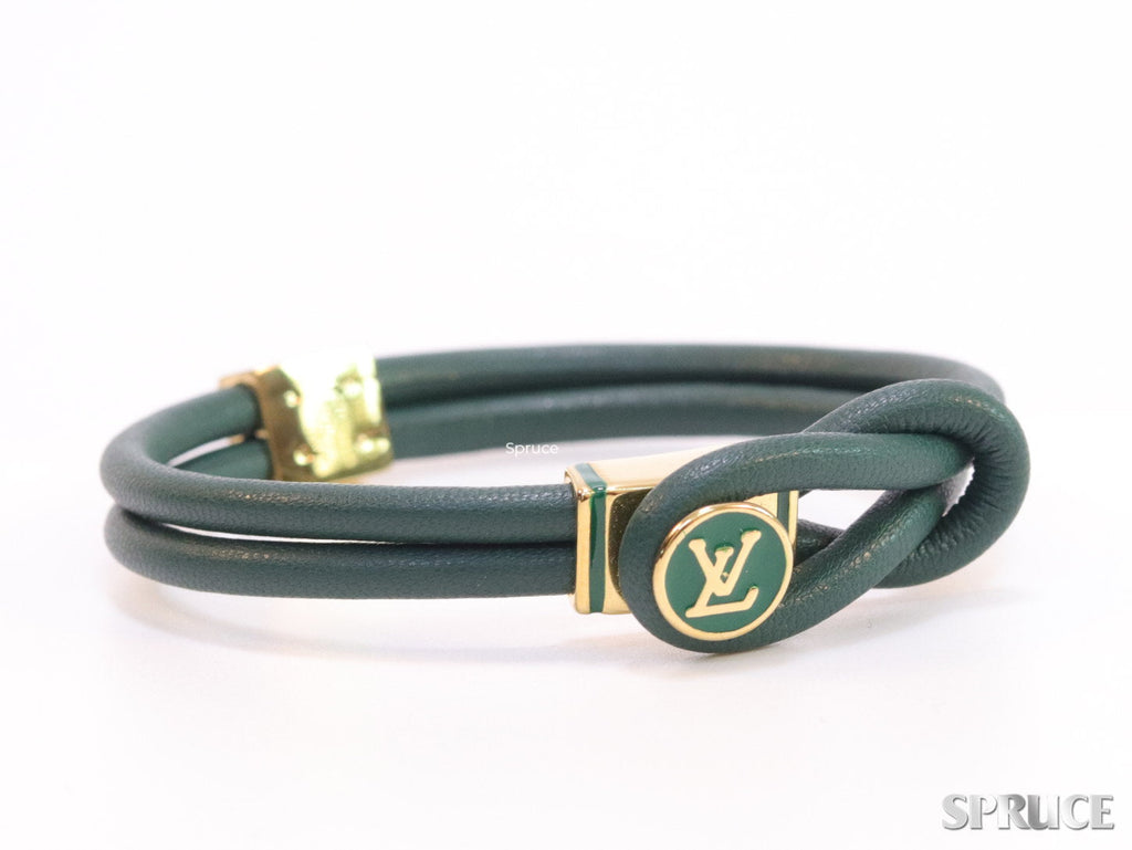 Green Leather Bracelet with golden alphabet motif