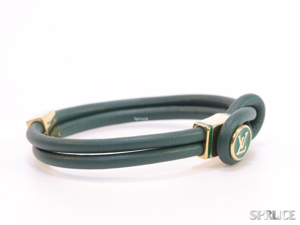 Green Leather Bracelet with golden alphabet motif