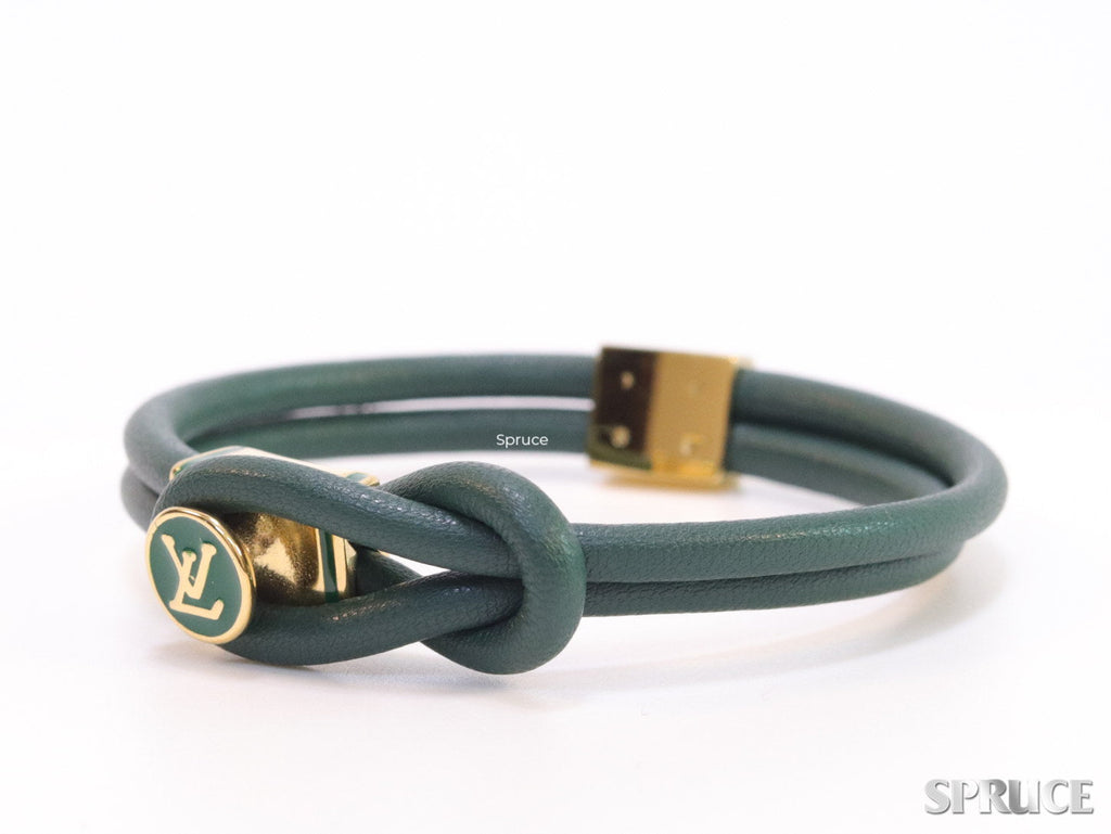 Green Leather Bracelet with golden alphabet motif