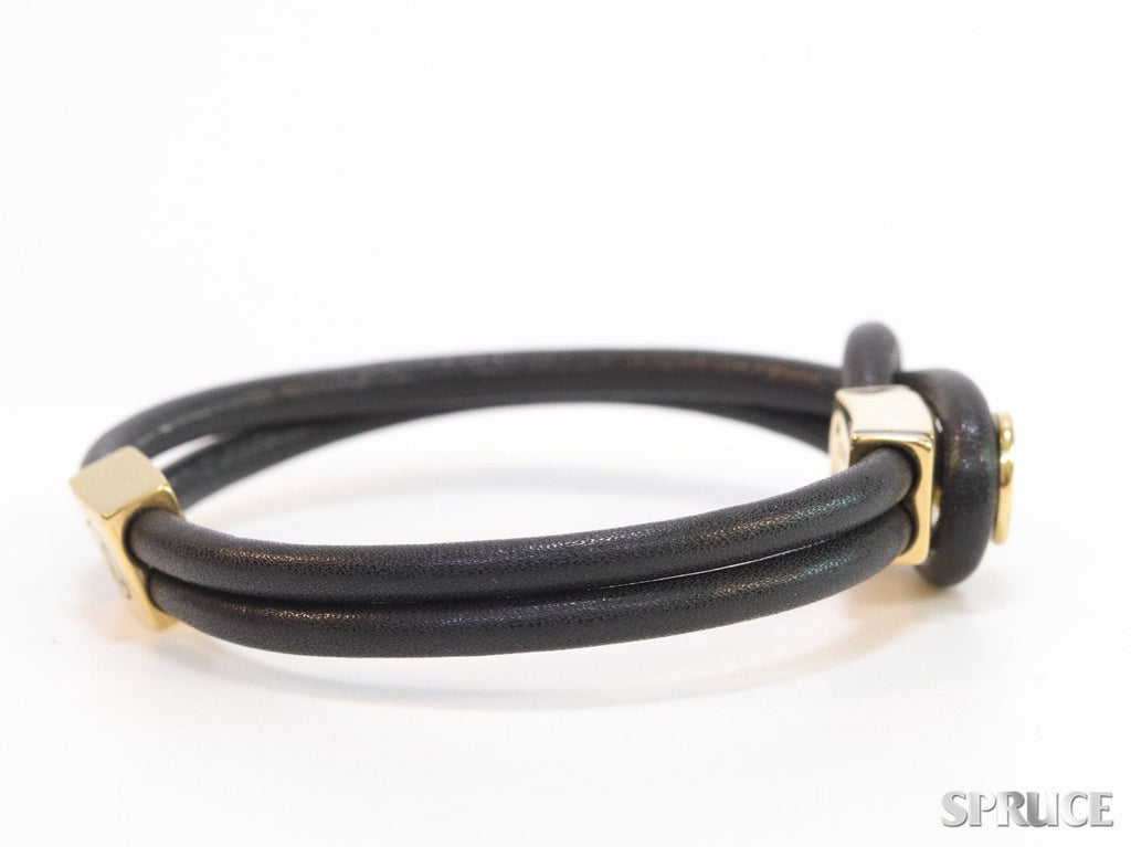 Black Leather Bracelet with golden alphabet motif