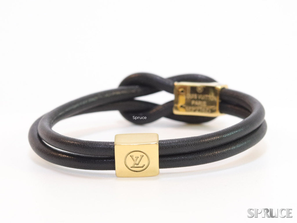 Black Leather Bracelet with golden alphabet motif
