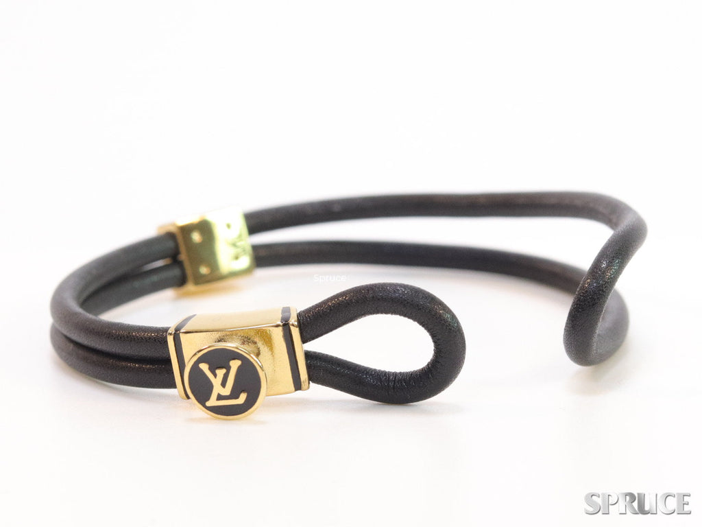 Black Leather Bracelet with golden alphabet motif