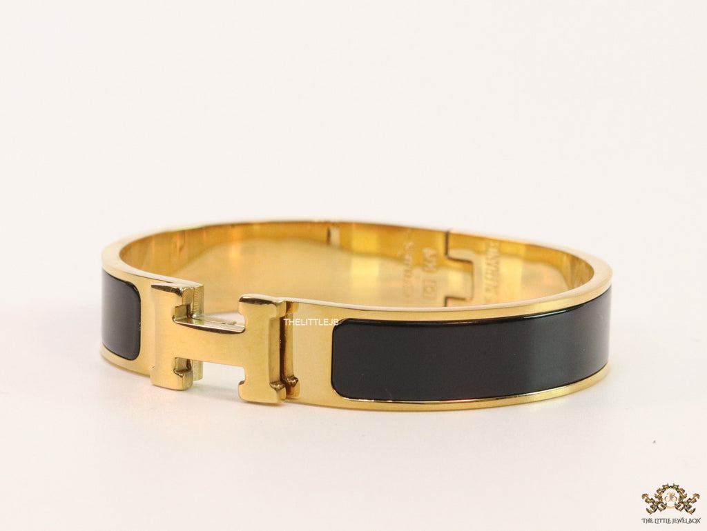 Alphabet H Black 12 mm  Bracelet in gold