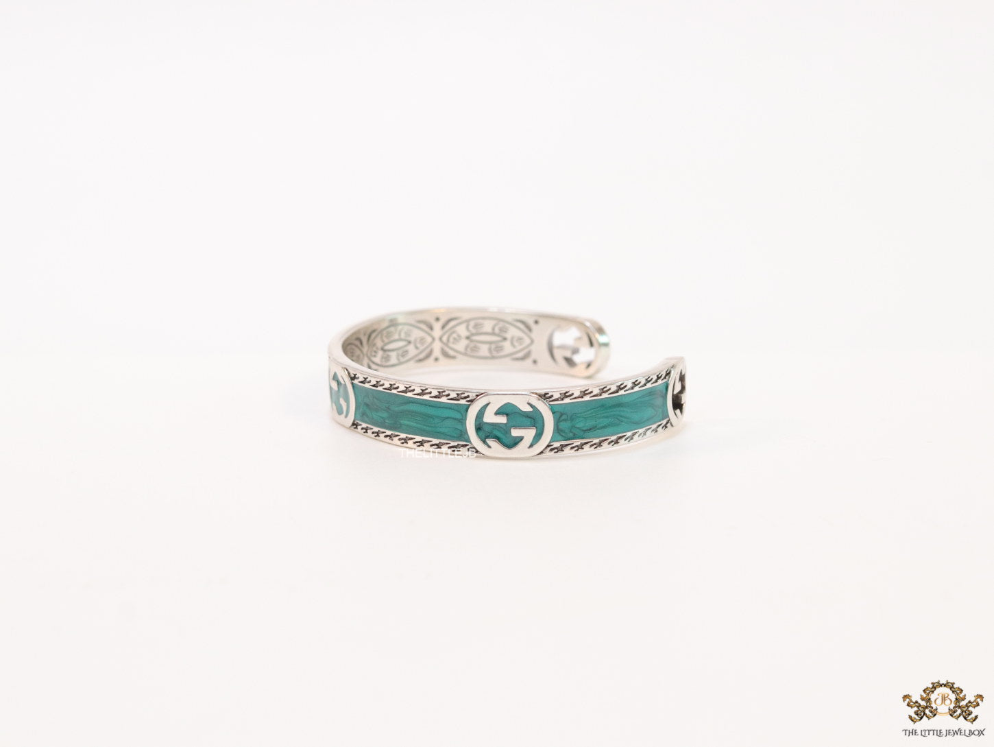 Twin G motif malachite green bracelet in matt gold finish